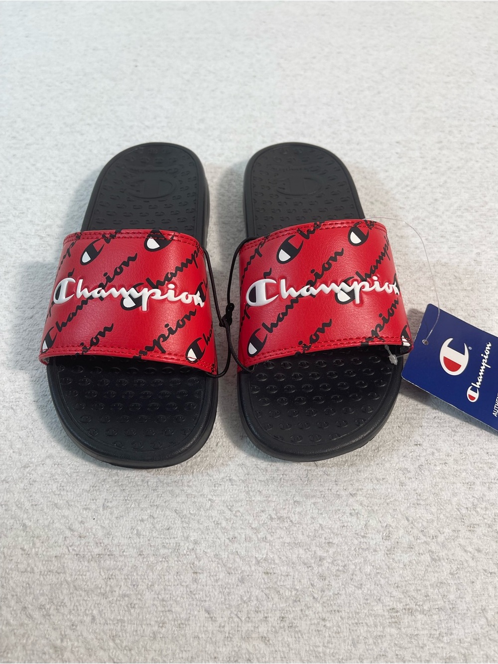 Champion Kids Super Slide Repeat Sandals, Red/Black,Size 2, NWT. SKU#0480